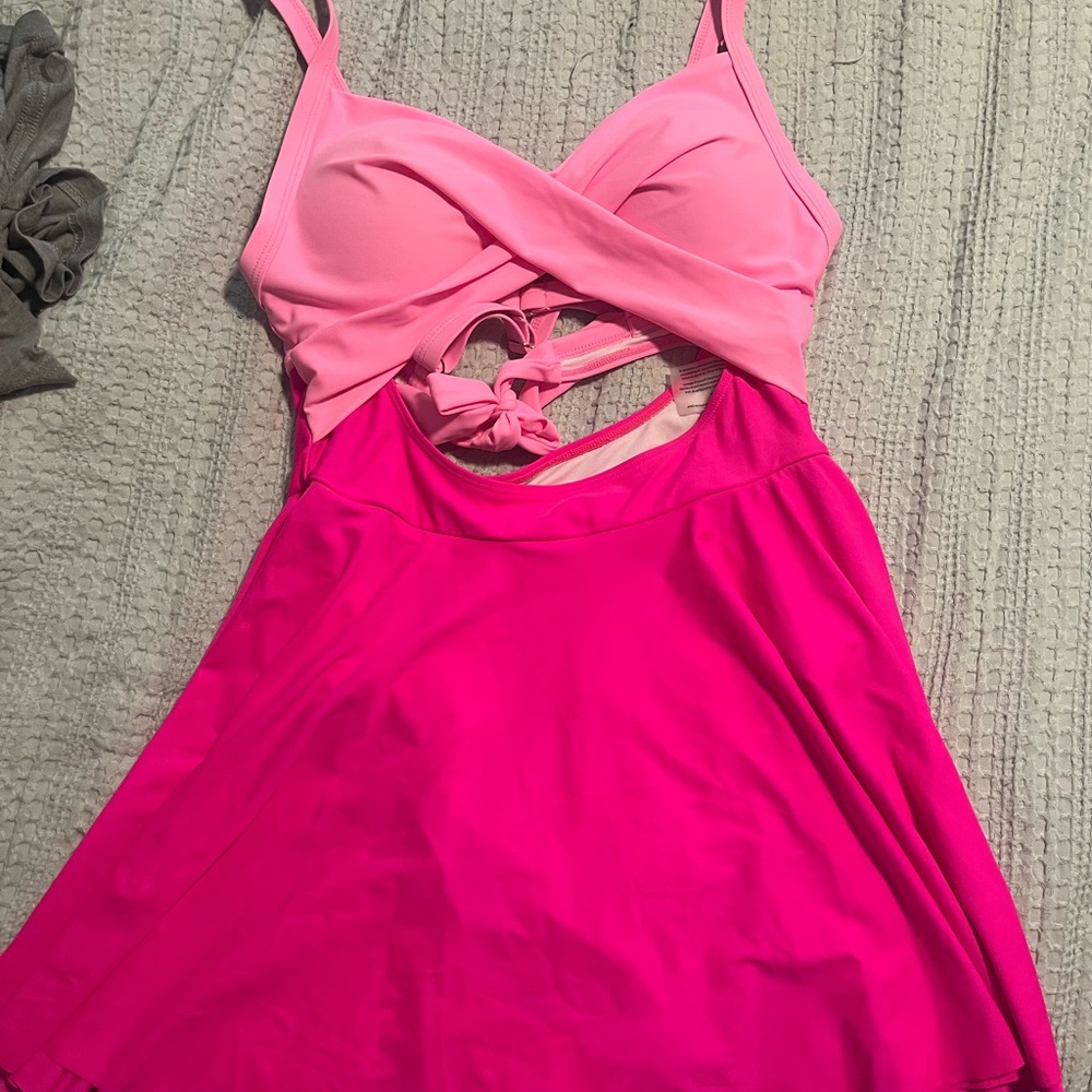 Two Toned Pink Cutout One Piece Swimsuit/ Swimdress